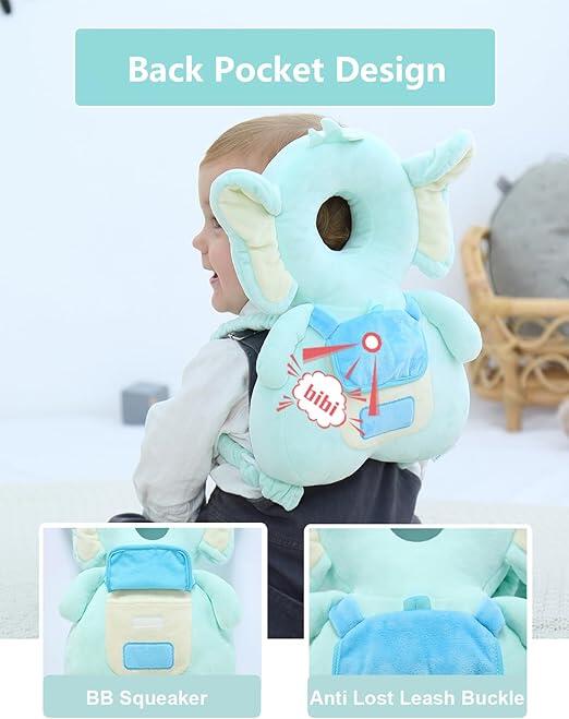 🐘 Almofada Antiquedas para Bebé – Elefante Azul | Proteção para os Primeiros Passos