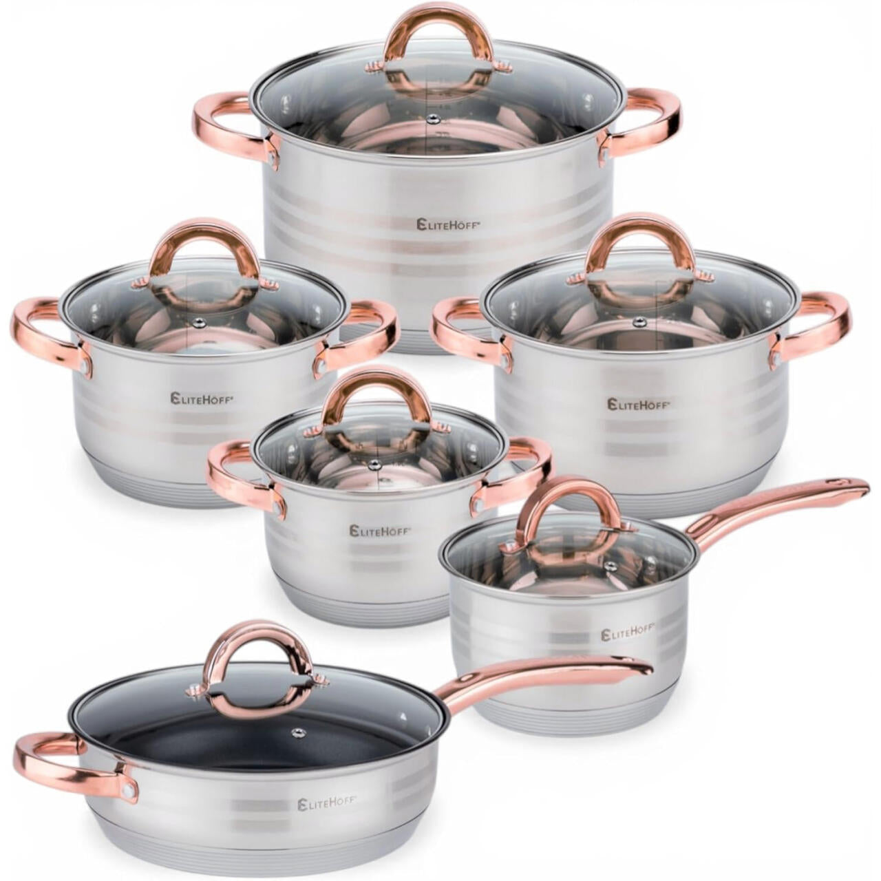 Conjunto de Panelas em Aço Inoxidável de 12 Peças