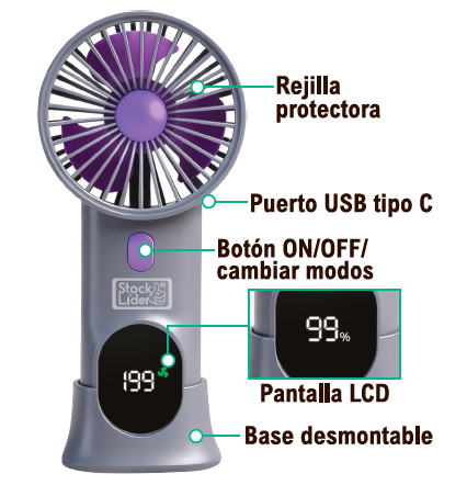 Ventilador Portátil Recarregável com Base