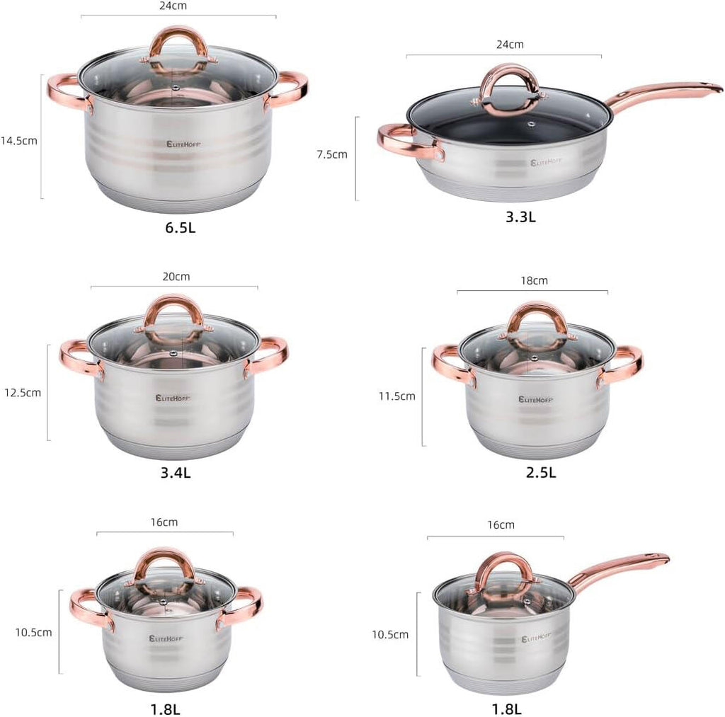 Conjunto de Panelas em Aço Inoxidável de 12 Peças