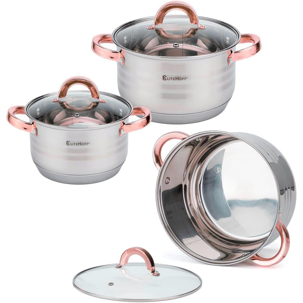 Conjunto de Panelas em Aço Inoxidável de 12 Peças