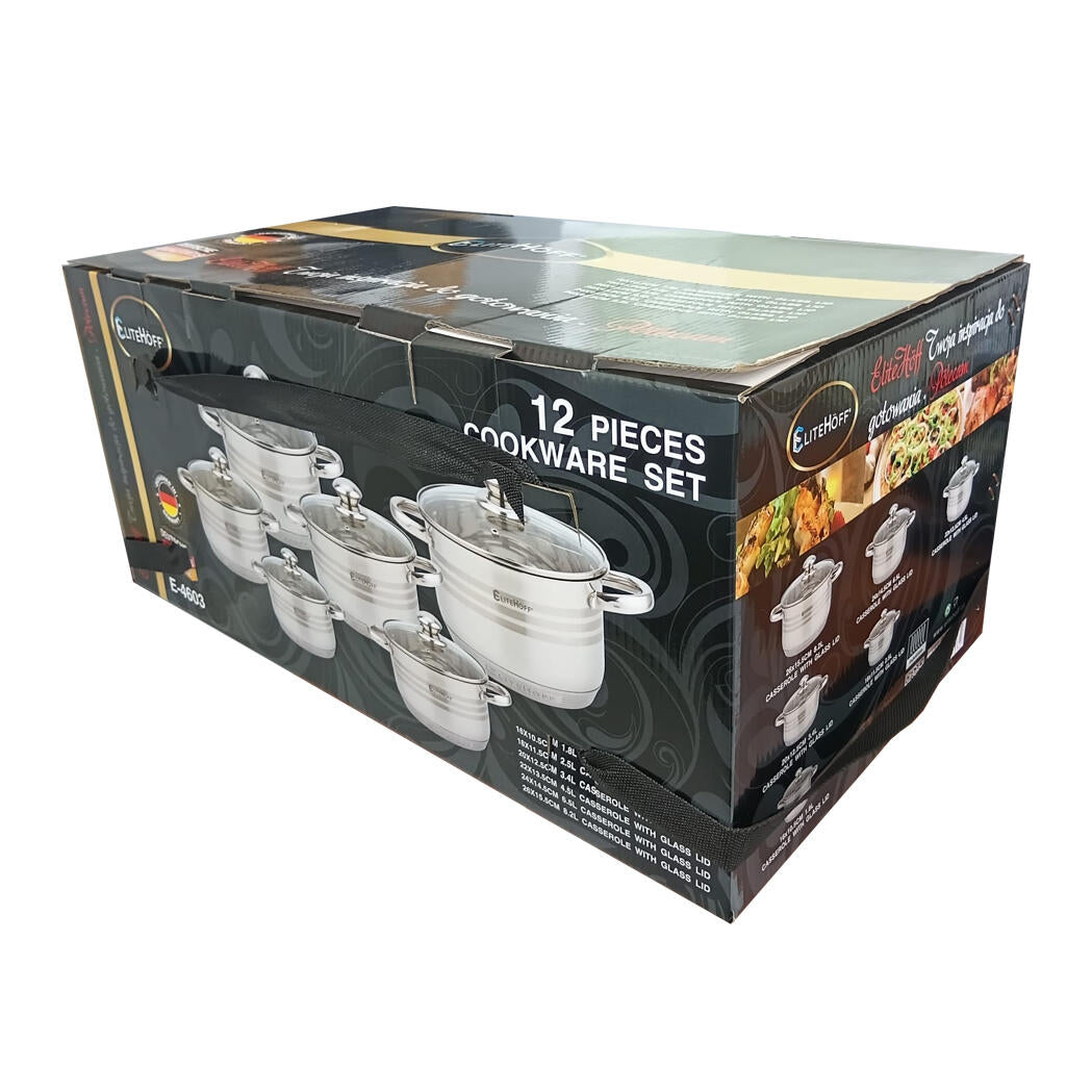 Conjunto de Panelas Premium em Aço Inoxidável – 12 Peças com Tampas para Indução, Gás, Placa Elétrica e Vitrocerâmica