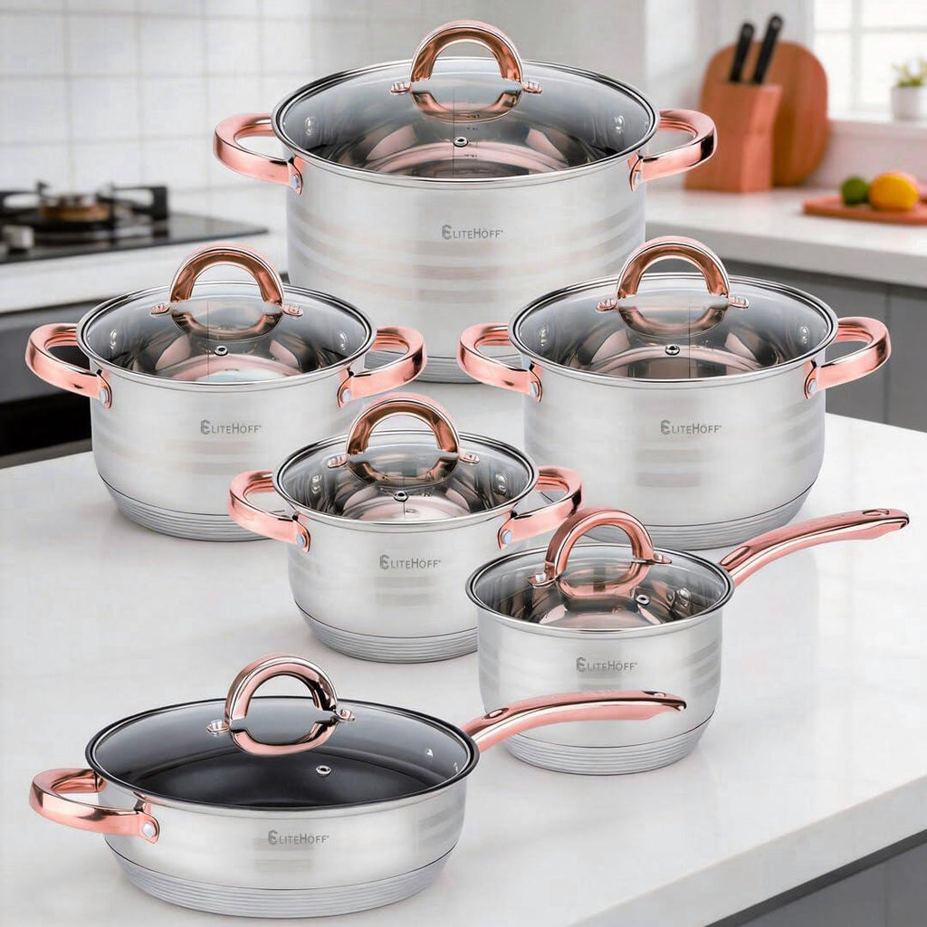 Conjunto de Panelas em Aço Inoxidável de 12 Peças