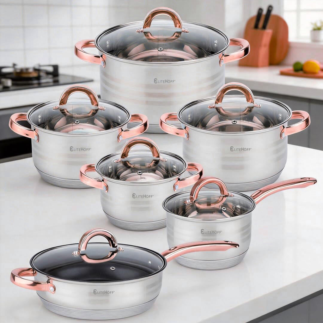 Conjunto de Panelas em Aço Inoxidável de 12 Peças